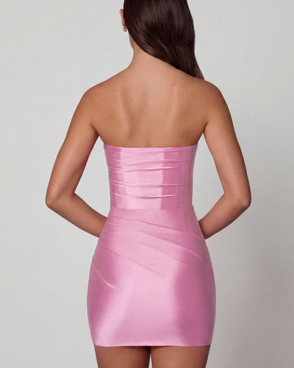 Soft Pink Ruched Bandeau Mini Dress