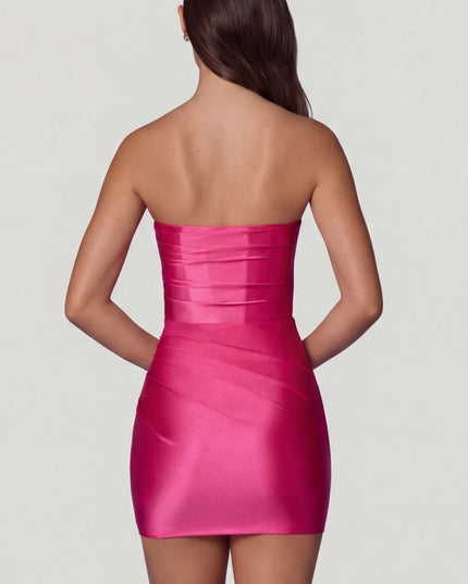 Hot Pink Ruched Bandeau Mini Dress