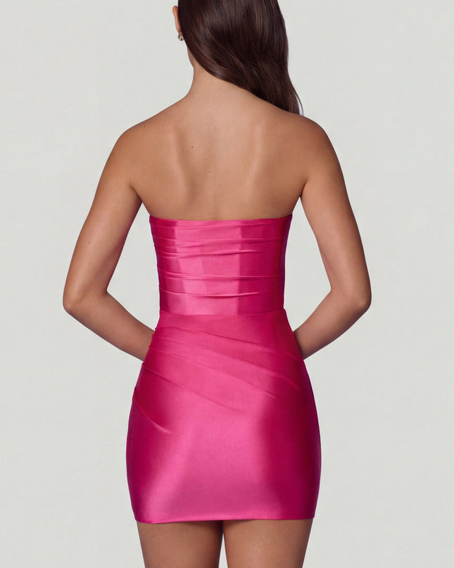 Hot Pink Ruched Bandeau Mini Dress