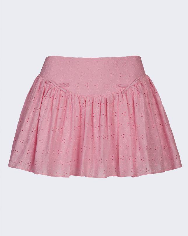 Soft Pink Bow-Detail Broderie Anglaise Mini Skirt