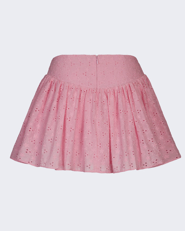 Soft Pink Bow-Detail Broderie Anglaise Mini Skirt
