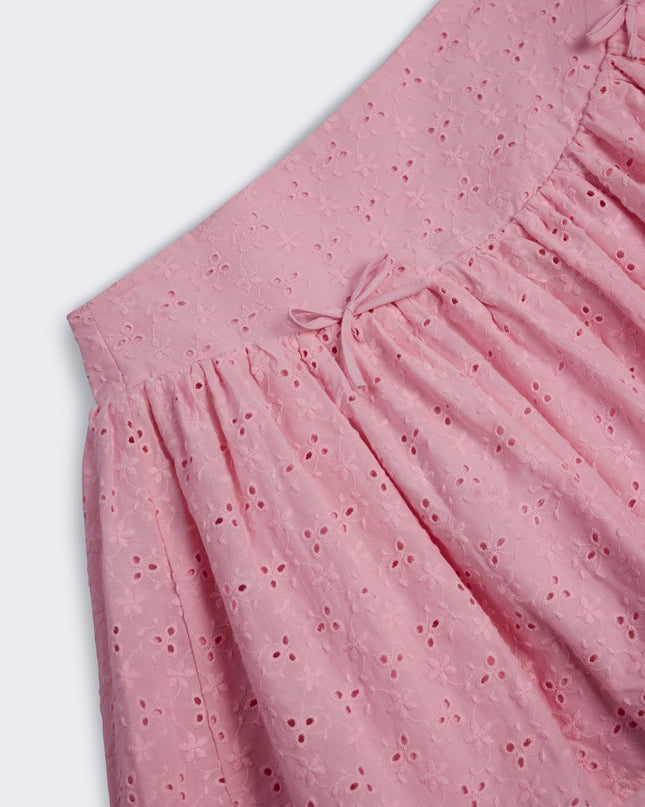Soft Pink Bow-Detail Broderie Anglaise Mini Skirt