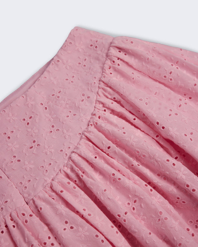 Soft Pink Bow-Detail Broderie Anglaise Mini Skirt