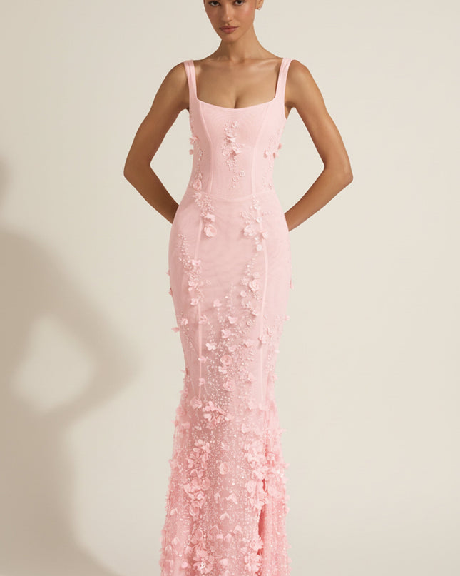 Peony Embellished Appliqué Soft-Scoop Corset Gown
