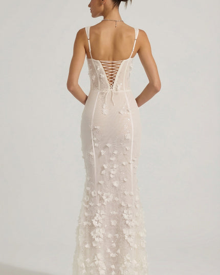 Snow Embellished Appliqué Soft-Scoop Corset Gown