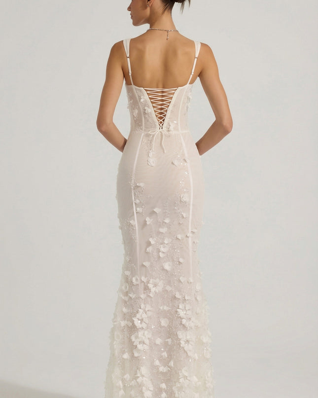 Snow Embellished Appliqué Soft-Scoop Corset Gown