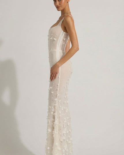 Snow Embellished Appliqué Soft-Scoop Corset Gown