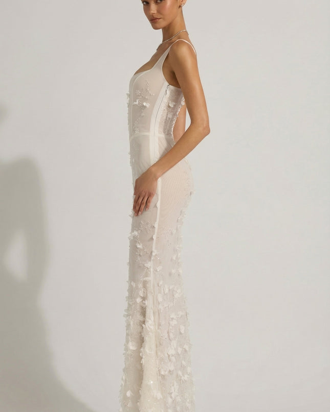 Snow Embellished Appliqué Soft-Scoop Corset Gown