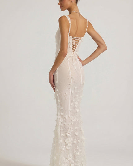 Snow Embellished Appliqué Soft-Scoop Corset Gown