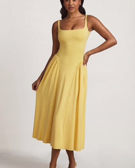 Pastel Yellow Modal A-Line Midaxi Dress