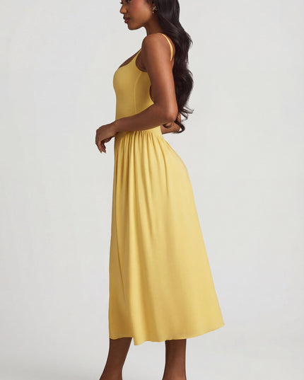 Pastel Yellow Modal A-Line Midaxi Dress