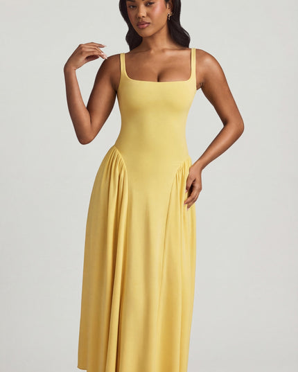 Pastel Yellow Modal A-Line Midaxi Dress