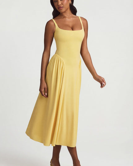 Pastel Yellow Modal A-Line Midaxi Dress