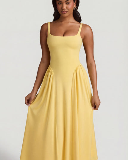 Pastel Yellow Modal A-Line Midaxi Dress