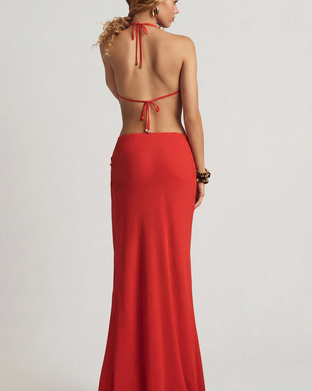 Chilli Red Mid-Rise Split Maxi Skirt