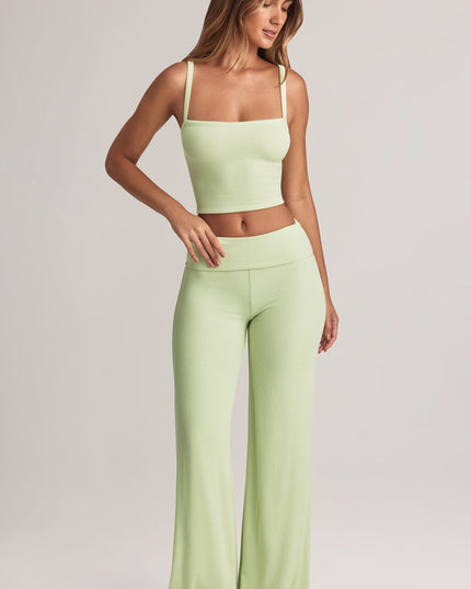 Sage Green Modal Foldover Wide-Leg Trousers