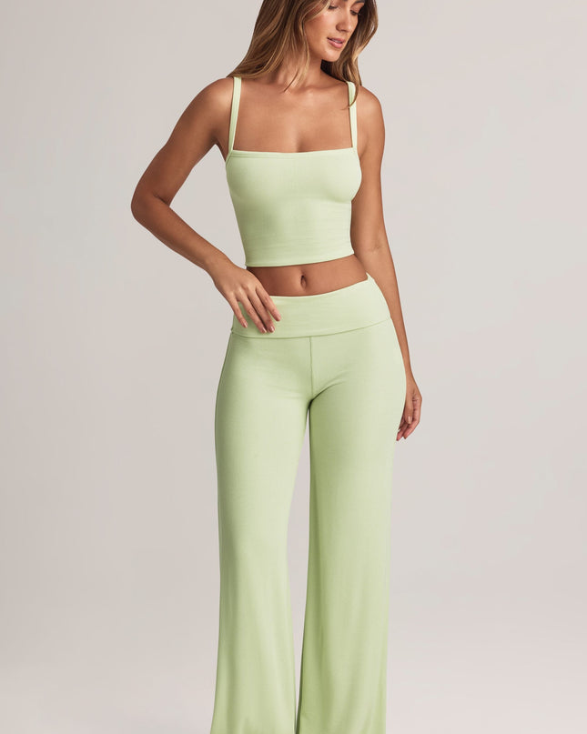 Sage Green Modal Foldover Wide-Leg Trousers