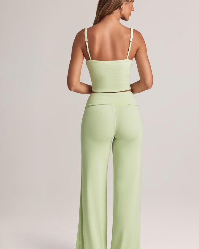 Sage Green Modal Foldover Wide-Leg Trousers