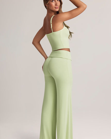 Sage Green Modal Foldover Wide-Leg Trousers
