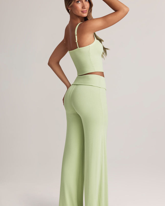 Sage Green Modal Foldover Wide-Leg Trousers