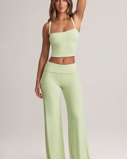 Sage Green Modal Foldover Wide-Leg Trousers