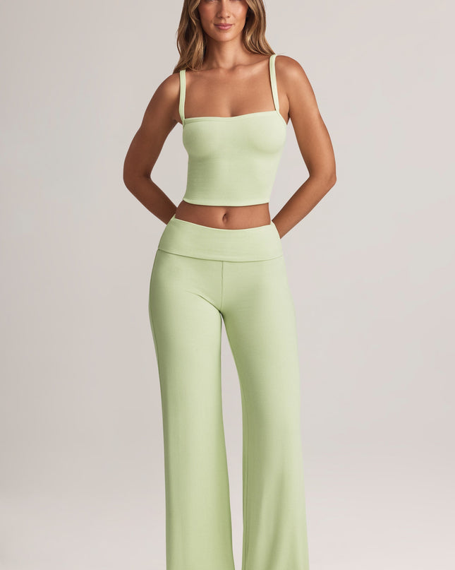 Sage Green Modal Foldover Wide-Leg Trousers
