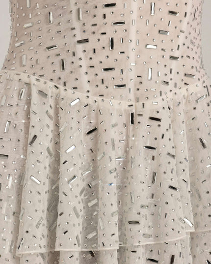 White Embellished Ruffled Tiered Mini Dress