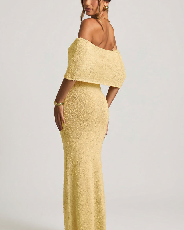 Yellow Bouclé Off-Shoulder Maxi Dress