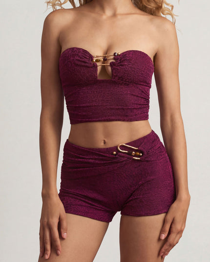 Berry Purple Hardware-Detail Bandeau Crop Top