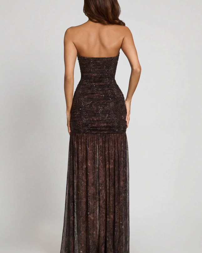 Snake Hotfix Embellished Bandeau Gathered Maxi Dress