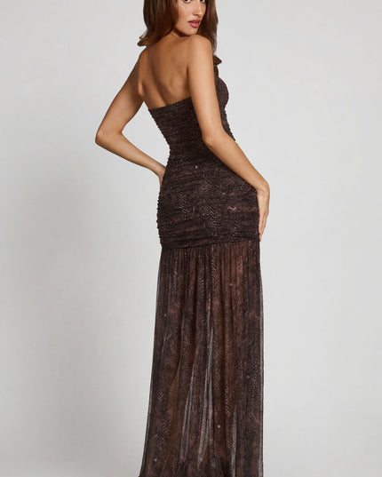 Snake Hotfix Embellished Bandeau Gathered Maxi Dress