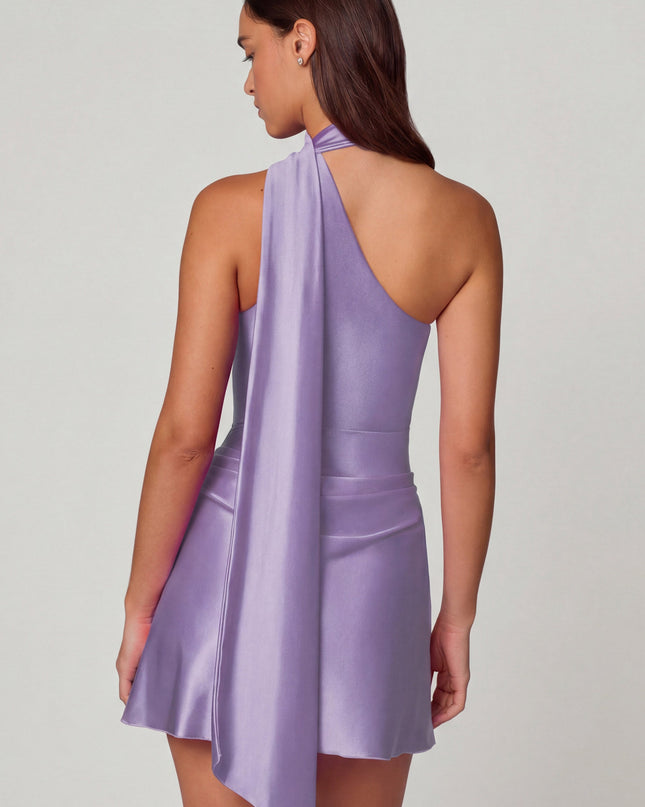 Lilac Asymmetric Scarf-Detail Mini Dress