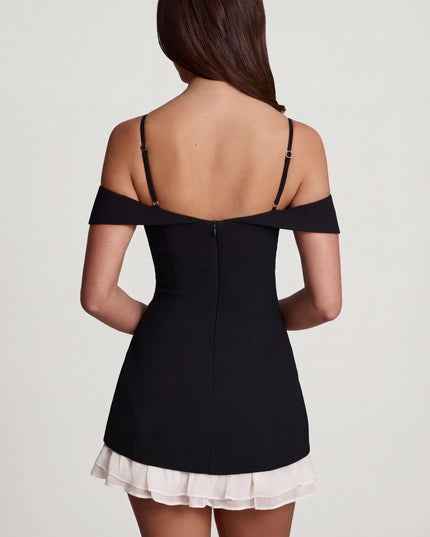 Black Off-Shoulder Ruffle A-Line Mini Dress