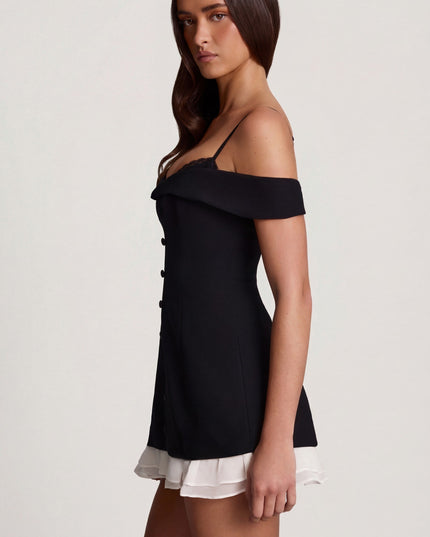 Black Off-Shoulder Ruffle A-Line Mini Dress