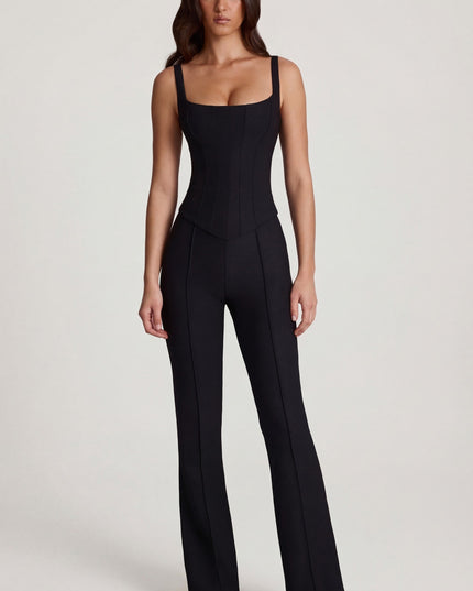 Black Scoop-Neck Corset Flared Leg Jumpsuit