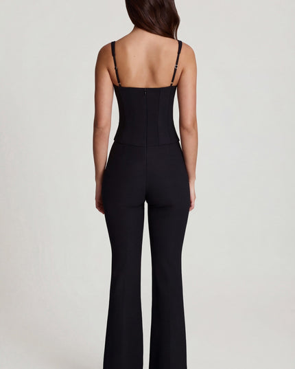 Black Scoop-Neck Corset Flared Leg Jumpsuit