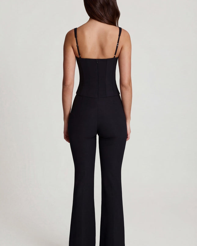 Black Scoop-Neck Corset Flared Leg Jumpsuit