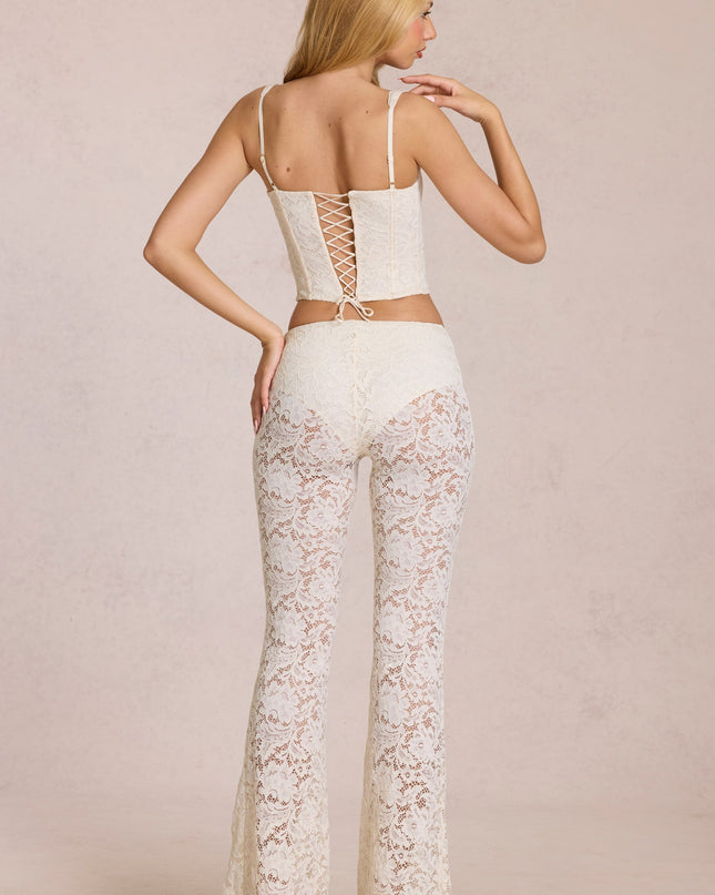 Pearl Sheer Lace Mid-Rise Flared Trousers