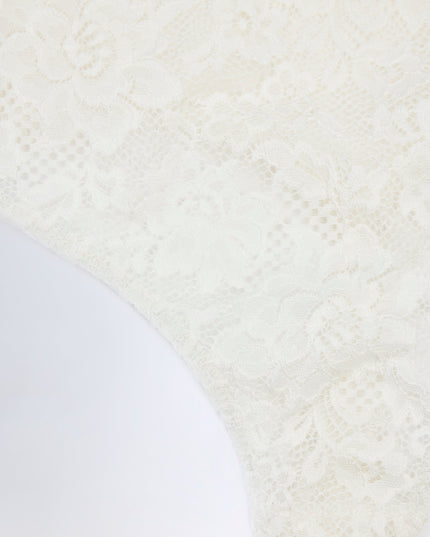 White Sheer Lace Scalloped Plunge-Neck Bodysuit