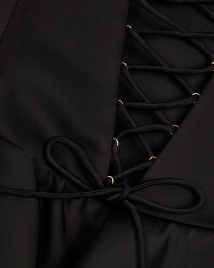 Black Ruffled Lace-Up Corset Playsuit