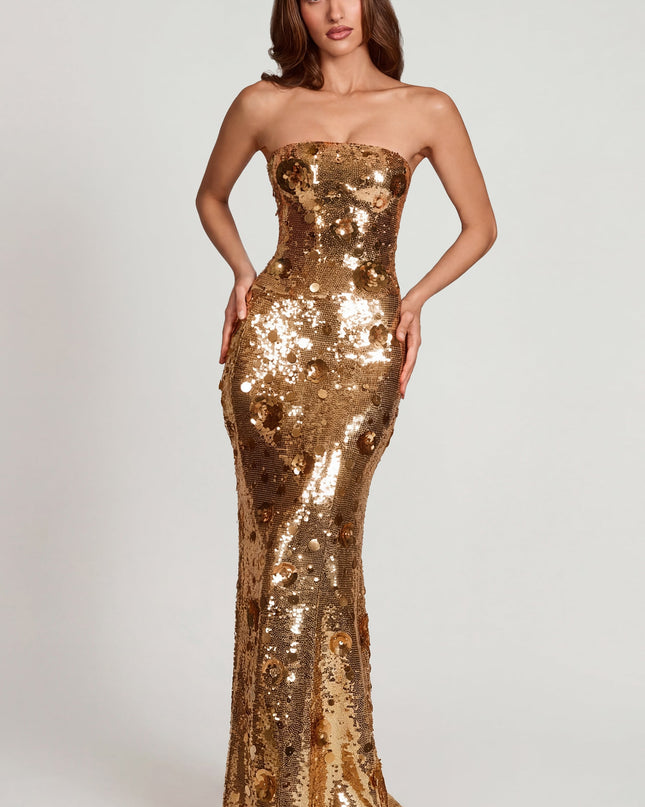 Gold 3D Embellished Bandeau Maxi Dress