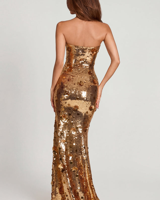 Gold 3D Embellished Bandeau Maxi Dress