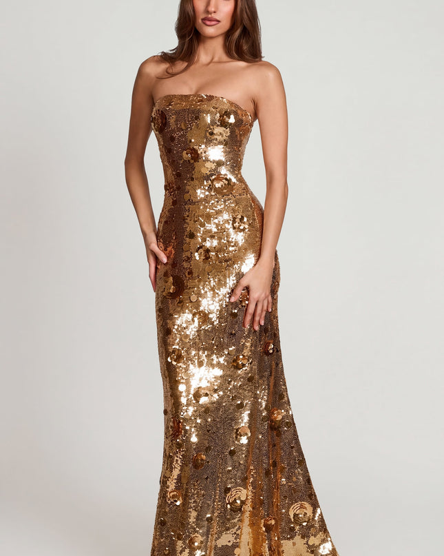 Gold 3D Embellished Bandeau Maxi Dress