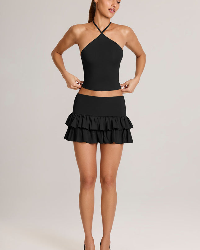 Black Modal Ruffle Mid-Rise Mini Skort