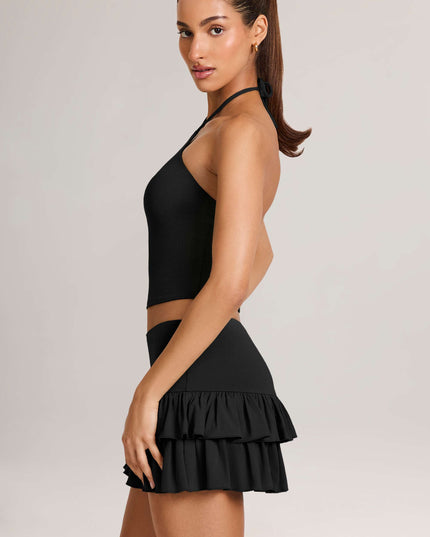 Black Modal Ruffle Mid-Rise Mini Skort