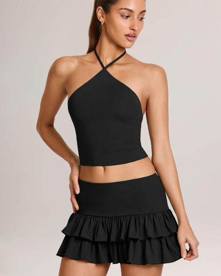 Black Modal Ruffle Mid-Rise Mini Skort