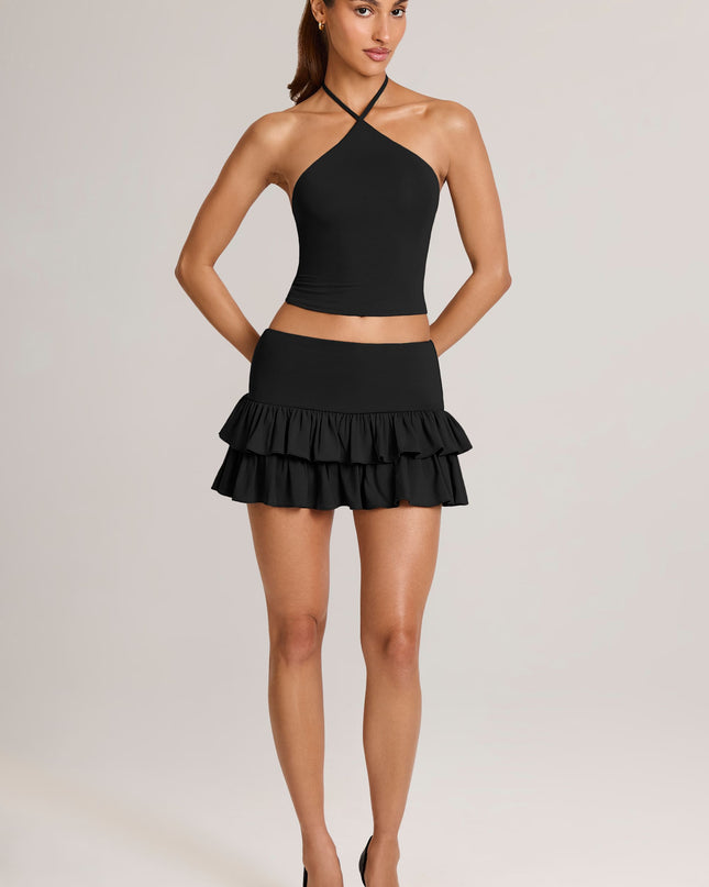 Black Modal Ruffle Mid-Rise Mini Skort