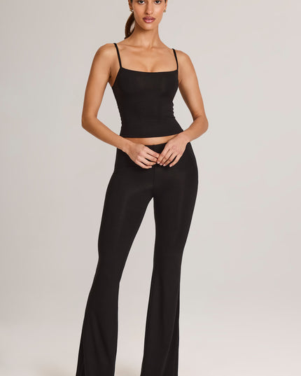 Black Modal Mid-Rise Flared Trousers