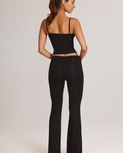Black Modal Mid-Rise Flared Trousers