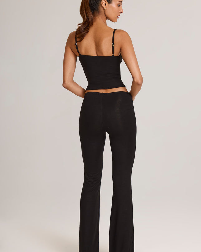 Black Modal Mid-Rise Flared Trousers